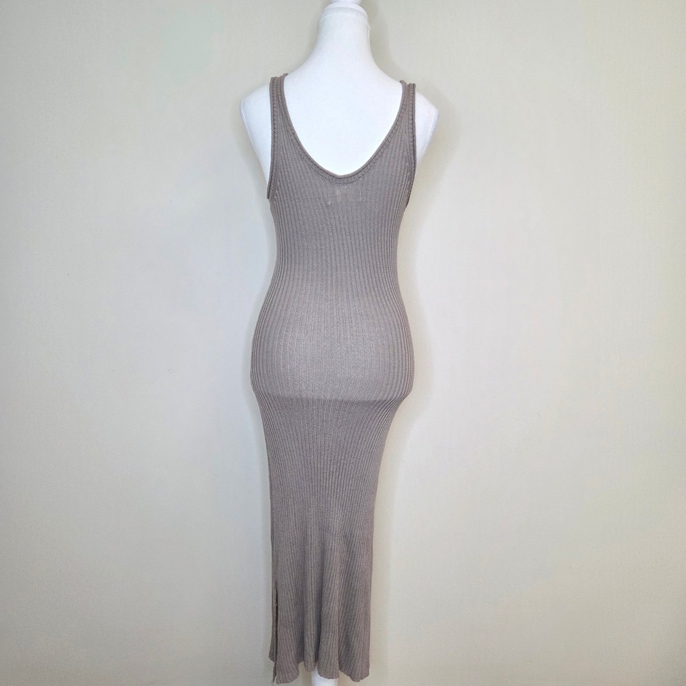 By Together Ribbed Knit Tank Maxi‎ Dress Taupe Sleeveless Slit S - Picture 4 of 6